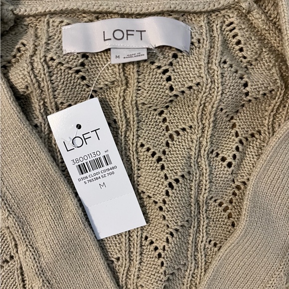 LOFT Natural Jute Pointelle V-Neck Cardigan- 100% Cotton - Picture 5 of 6
